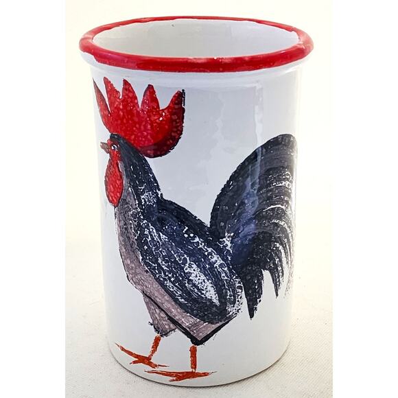 CERAMIC KITCHEN UTENSIL HOLDER/WINE HOLDER-Made in Italy-Hand Painted-Rooster - Picture 4 of 10